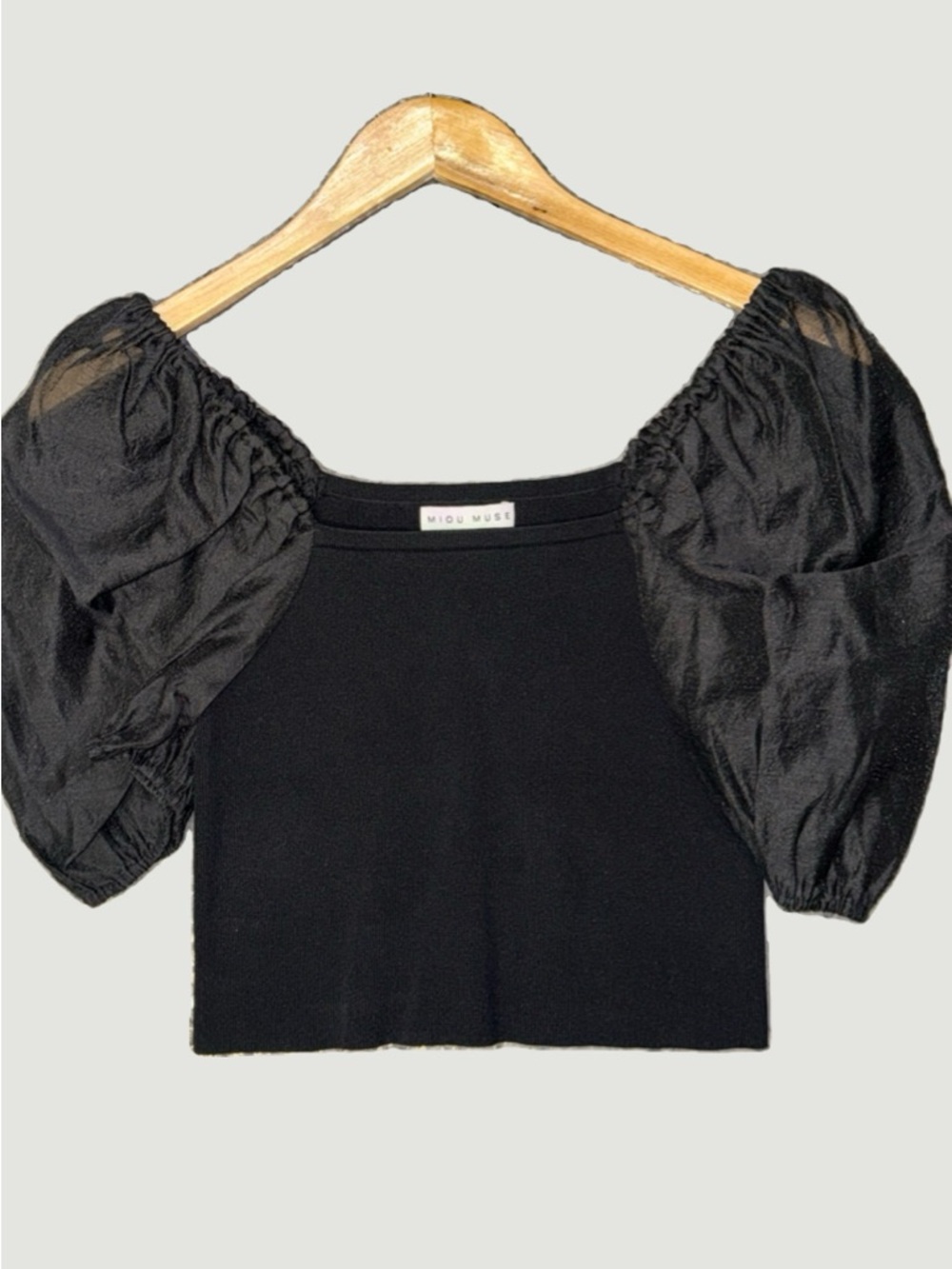 Miou Muse Black Puff-Sleeve Crop Top